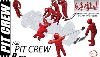 Pit Crew B Set Refueler, Lollipop Man, Jack Holder, Tools & Driver 1/24 - Fujimi