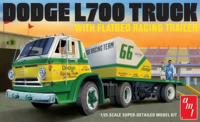 1966 Dodge L700 Truck w/Flatbed Racing Trailer 1:25 - AMT