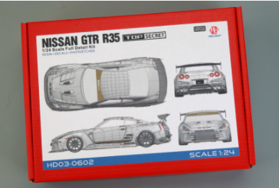 800,-Kč SLEVA (25% DISCOUNT) Nissan GTR R35 TOP SECRET Full Detail Kit (Resin+PE+Decals+Metal parts+Metal Logo) 1/24 - Hobby Design