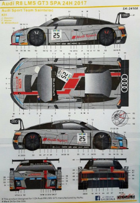 Audi R8 LMS GT3 2017 24H of Spa Winner Audi Sport Team Sainteloc 1/24 - SKDecals