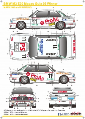 BMW M3 E30 Macau 1993 ProAc Winner - SKDecals