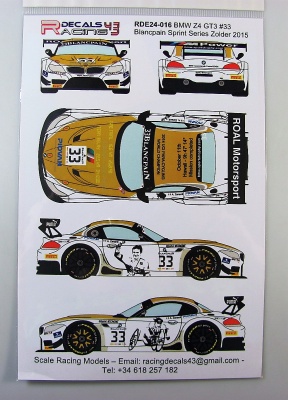 BMW Z4 GT3 #33 BSS Zolder Roal Motorsport 2014 - Racing Decals 43