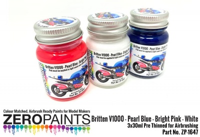 Britten V1000 - Pearl Blue - Bright Pink - White Paints 3x30ml - Zero Paints