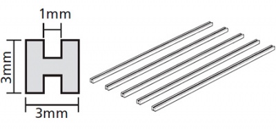 CLEAR PLASTIC BEAMS 3mm H-SHAPED (5PCS.) - Tamiya