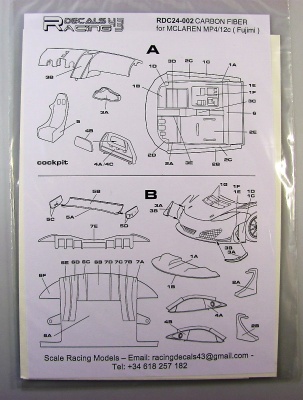 Decal Carbon Fiber McLaren MP4/12c GT3 for Fujimi - Racing Decals 43