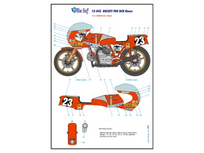 DUCATI 900 NCR Racer Decals 1/12 - Blue Stuff