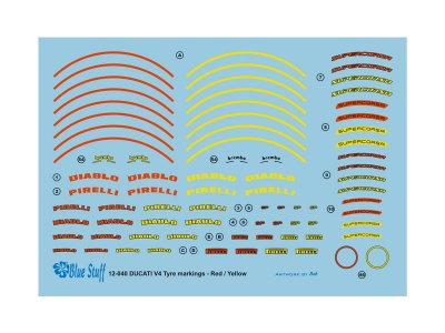 DUCATI V4 Tyre markings Red/Yellow - 1/12 Decal - Blue Stuff