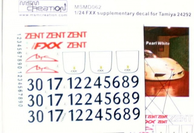 Ferrari FXX Supplementary decal (M.Schumacher / ZENT FXX) 1/24 - MSM Creation