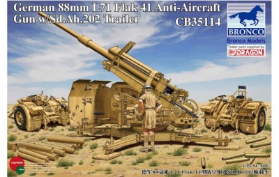 German 88mm L71 FlaK 41 Anti-Aircraft Gun w/Sd.Ah.202 Trailer 1:35 - Bronco