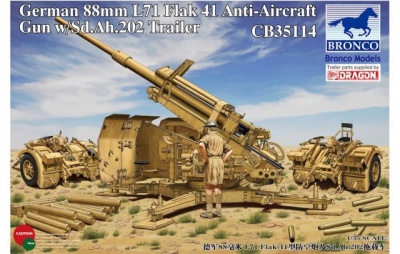 German 88mm L71 FlaK 41 Anti-Aircraft Gun w/Sd.Ah.202 Trailer 1:35 - Bronco