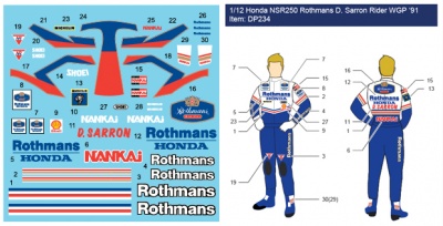 Honda NSR250 (Rothmans) WGP1991 D. Salon Rider 1:12 - Decalpool