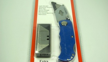 Nůž sklápěcí s pojstkou, s 5 čepelemi, modrý - Knife Folding Lock Back Utility with 5 Blades - MAXX