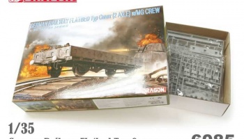 Model Kit military GERMAN RAILWAY FLATBED Typ Ommr (2 AXLE) w/MG CREW (1:35) - Dragon