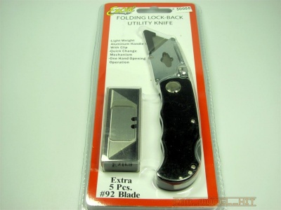 Nůž sklápěcí s pojistkou, s 5 čepelemi, černý - Knife Folding Lock Back Utility with 5 Blades - MAXX