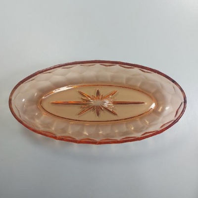 Oválný tác,rosalinové sklo, ArtDeco,  - Retro