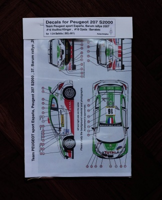 Peugeot 207 S2000, 37.Barum rallye 2007, Vouilloz/Klinger , Ojeda/Barabés, team PSE pro Belkits BEL-001 1/24 - Matwej Worshop