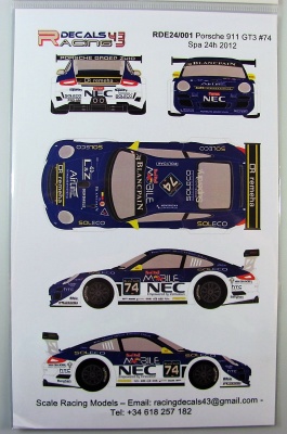 Porsche 911 GT3 #74 Spa 24h 2012 - Racing Decals 43