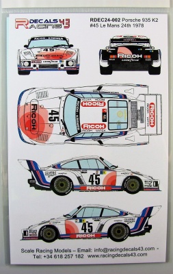 Porsche 935 K2  #45 Ricoh LM 1978 - Racing Decals 43