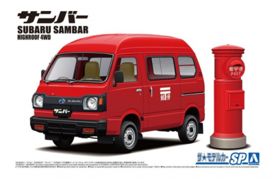 SLEVA 160,-Kč 25%  DISCOUNT - Subaru K88 Sambar High Roof 4WD '80 Postal Car 1:24 - Aoshima