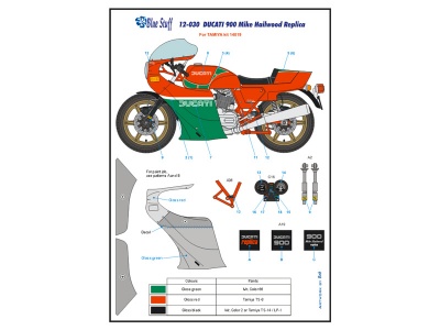 SLEVA 20% DISCOUNT - DUCATI 900 Mike Hailwwod Replica 1/12 Decals - Blue Stuff