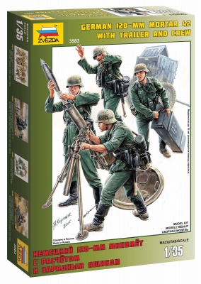 SLEVA 20% DISCOUNT - Model Kit figurky 3583 - German Mortar with Crew (1:35) – Zvezda