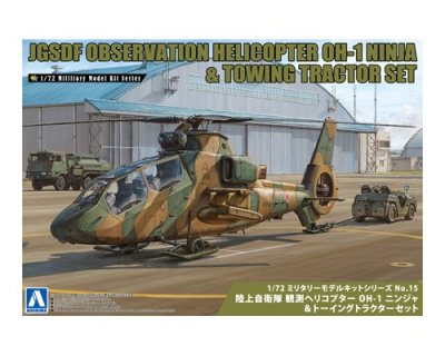 SLEVA 200,-Kč 25% DISCOUNT- JGSDF Observation Helicopter OH-1 Ninja & Towing Tractor Set 1/72 - Aoshima
