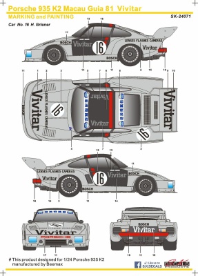 SLEVA 34%(150,-Kč) DISCOUNT- Porsche 935 K2 Macau Guia 81 Vivitar 1/24 - SKDecals