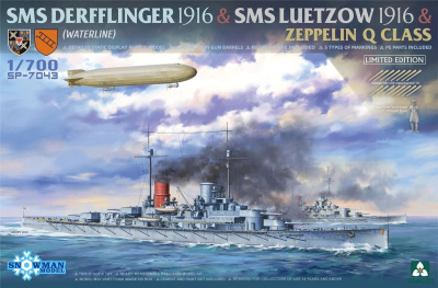 SLEVA 440,-Kč 26% DISCOUNT - 1/700 SMS Derfflinger 1916 + SMS Lützow 1916 + Zeppelin Q-class (Waterline) Limited - Takom