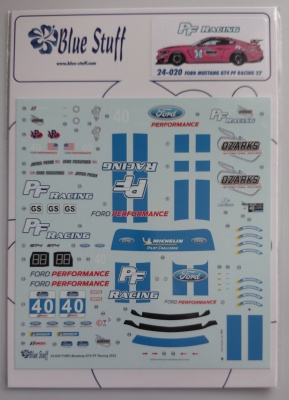 SLEVA - DISCONT - FORD Mustang GT4 PF Racing 2022 Decals 1/24 - Blue Stuff