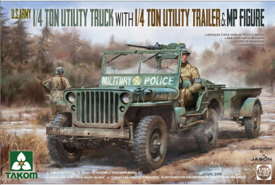 U.S. Army 1/4 Ton Utility Truck with 1/4 Ton Utility Trailer & MP Figure 1:35 - Takom