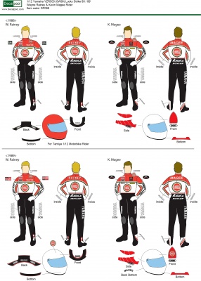 Yamaha YZR500 Lucky Strike Wayne Rainey / K. Magee  WGP 88 & 89' Rider or Starter Figure   Full Decal for Tamiya / Hasegawa